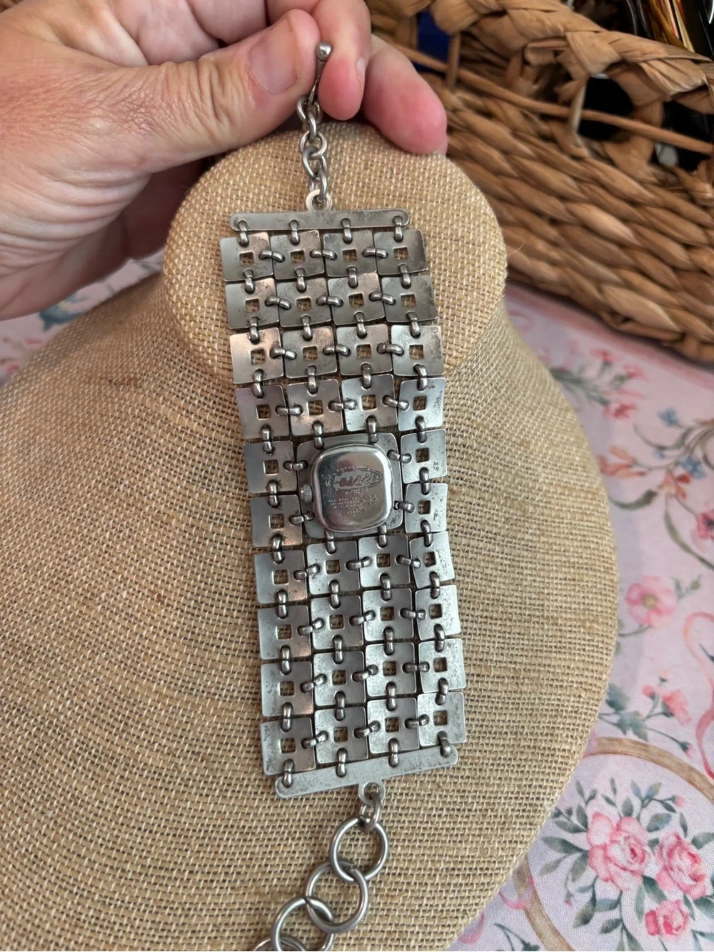 Vintage Fossil F2 series open-link cuff watch Gladiator style
